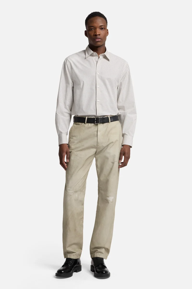 Long Sleeve Poplin Shirt in Beige Check