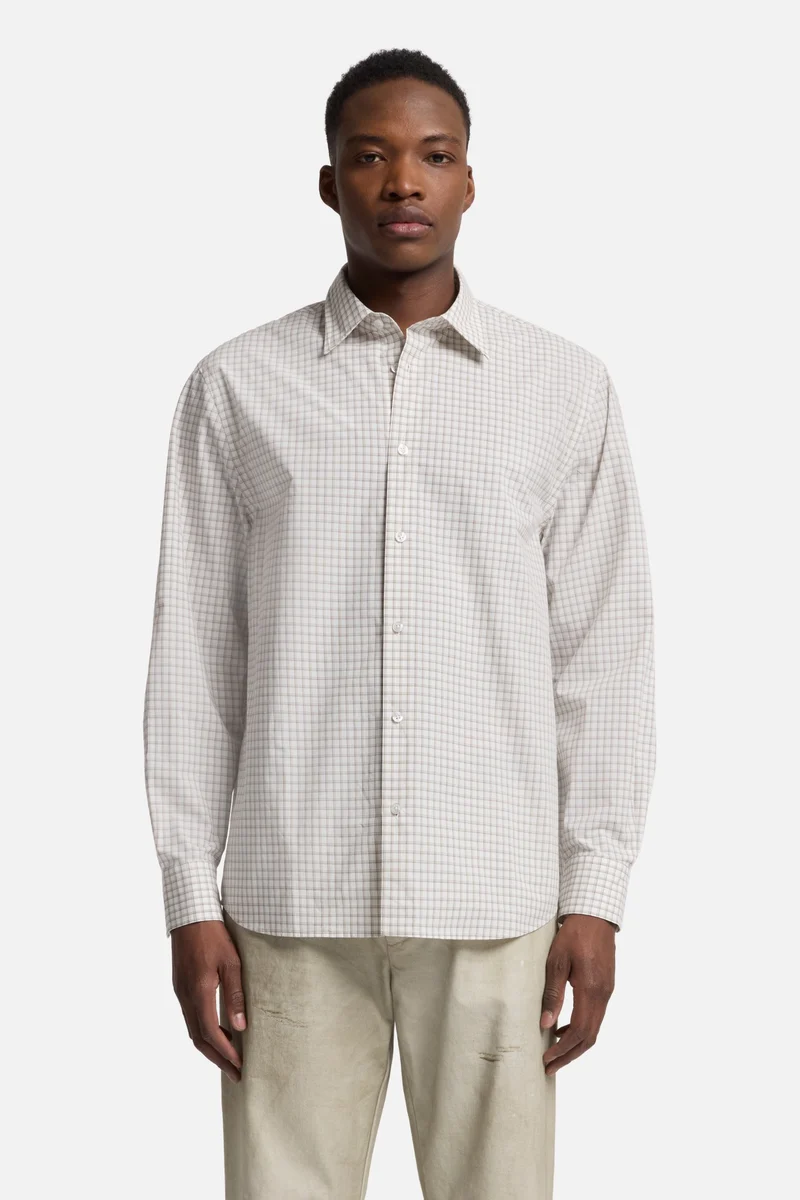 Long Sleeve Poplin Shirt in Beige Check