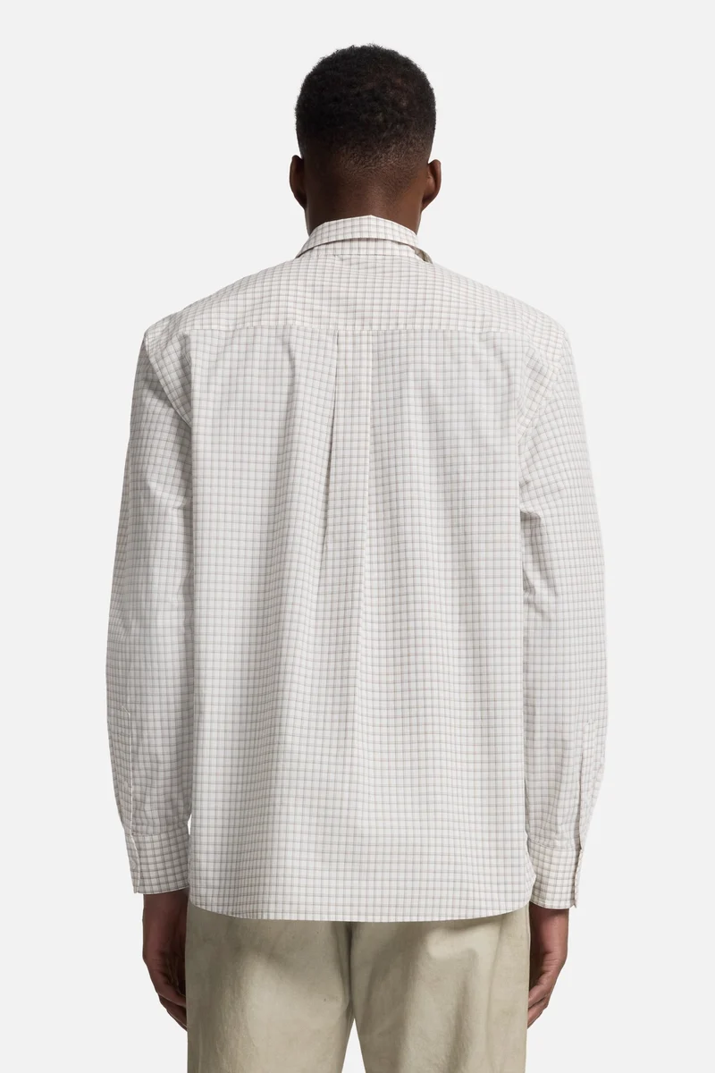 Long Sleeve Poplin Shirt in Beige Check