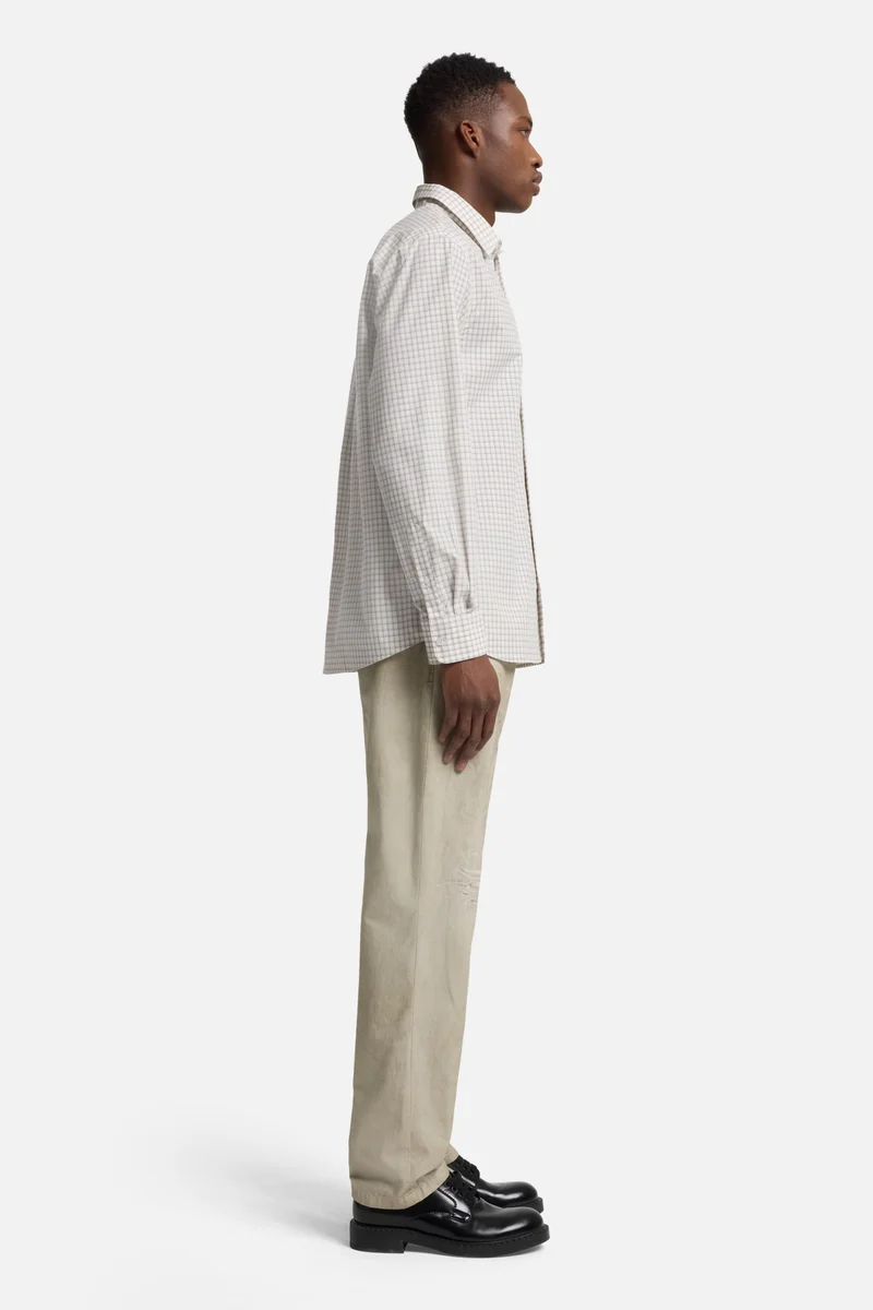 Long Sleeve Poplin Shirt in Beige Check