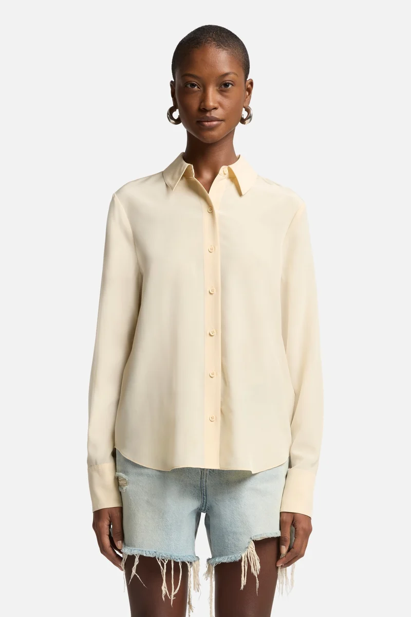 Long Sleeve Silk Blouse in Sand