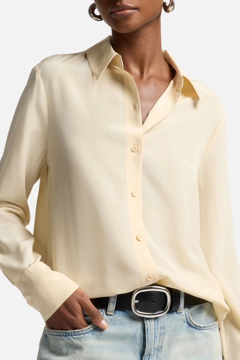 Long Sleeve Silk Blouse in Sand