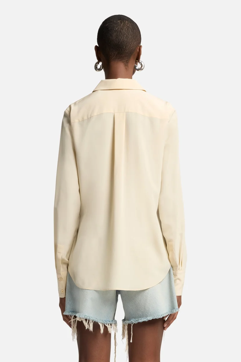 Long Sleeve Silk Blouse in Sand