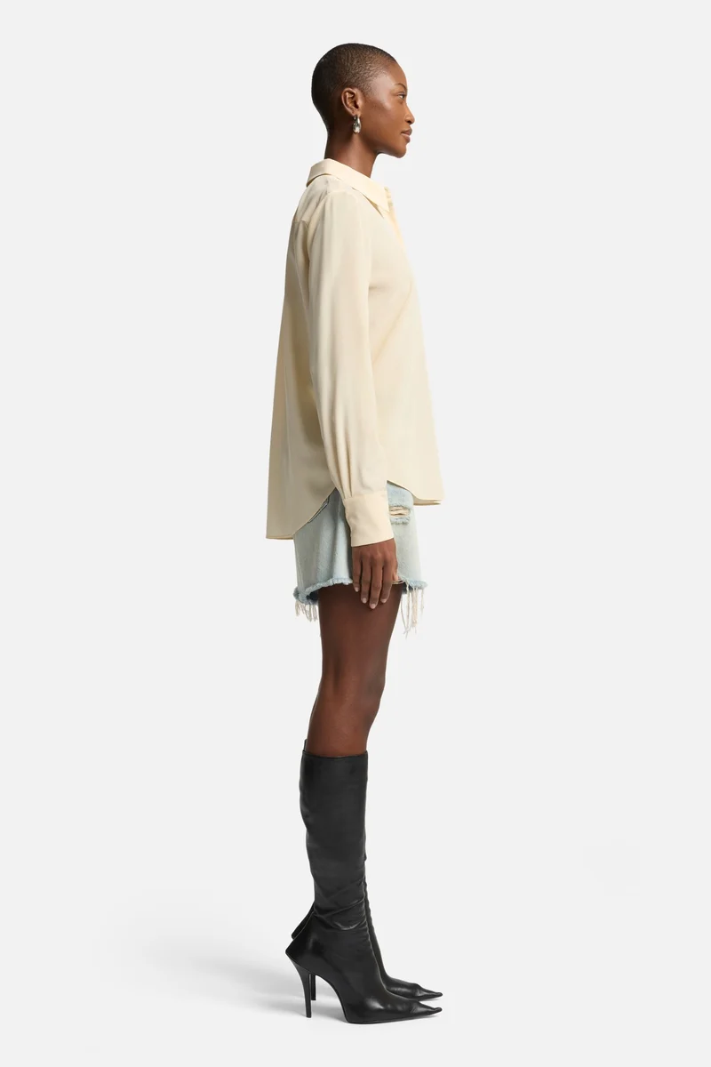 Long Sleeve Silk Blouse in Sand