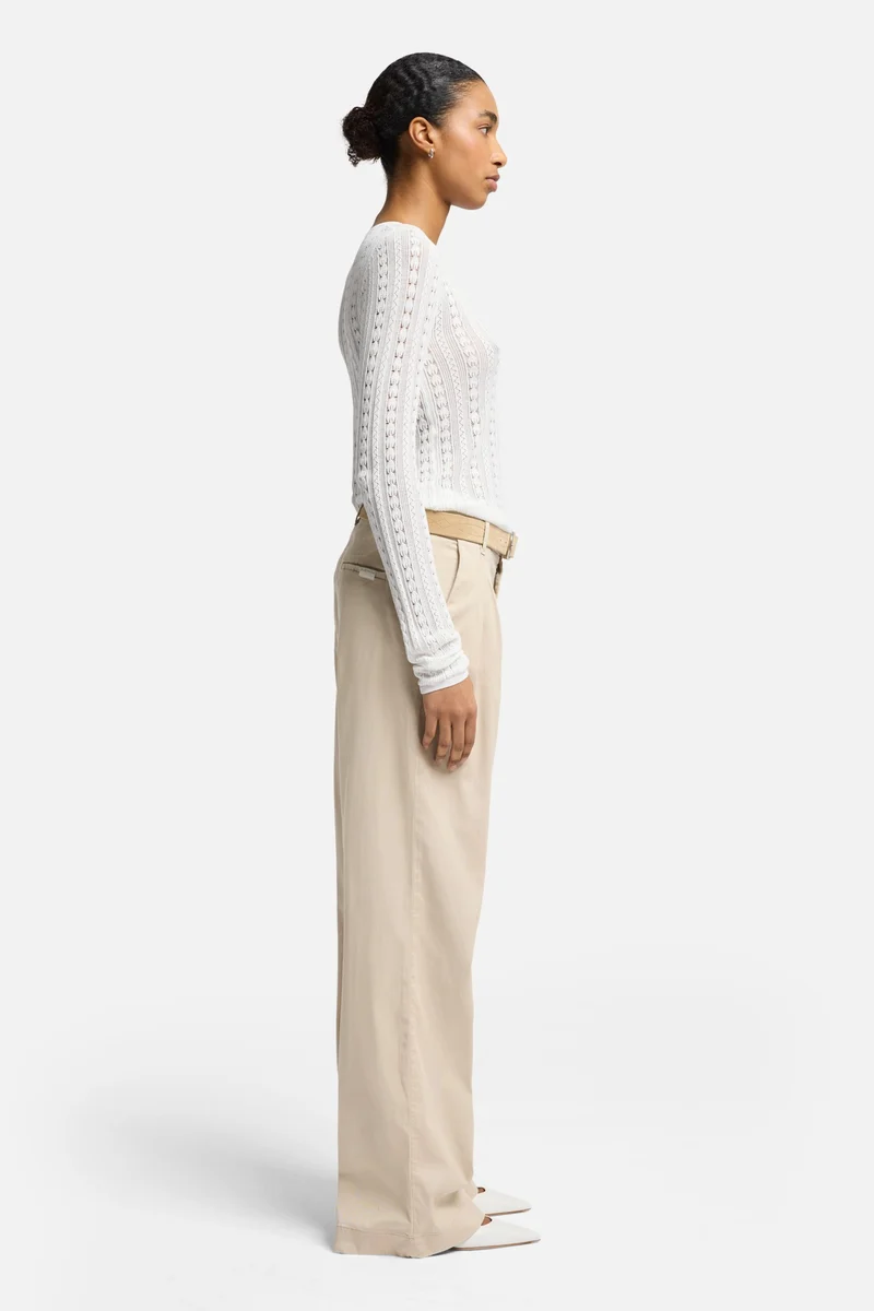 Long Sleeve Pointelle Crew Sweater in Ivory