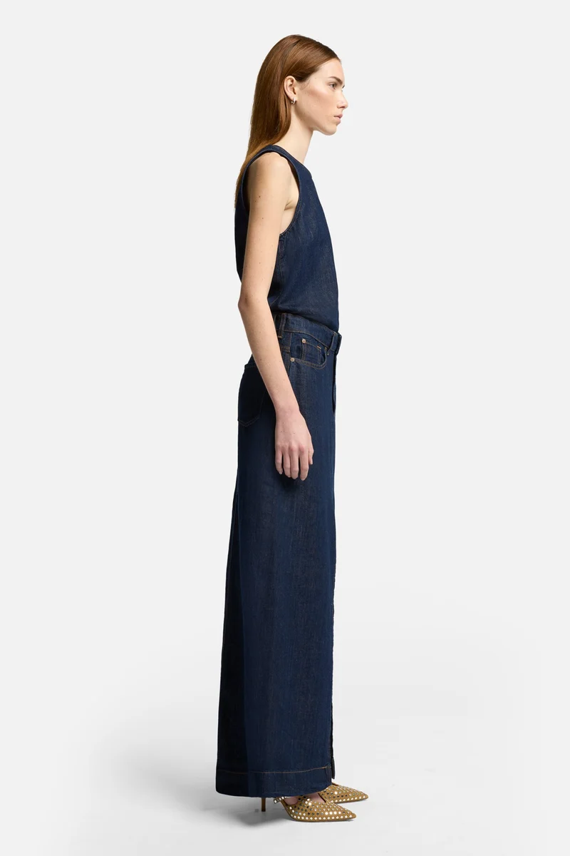 Indigo Linen Calla Skirt in Blueberry