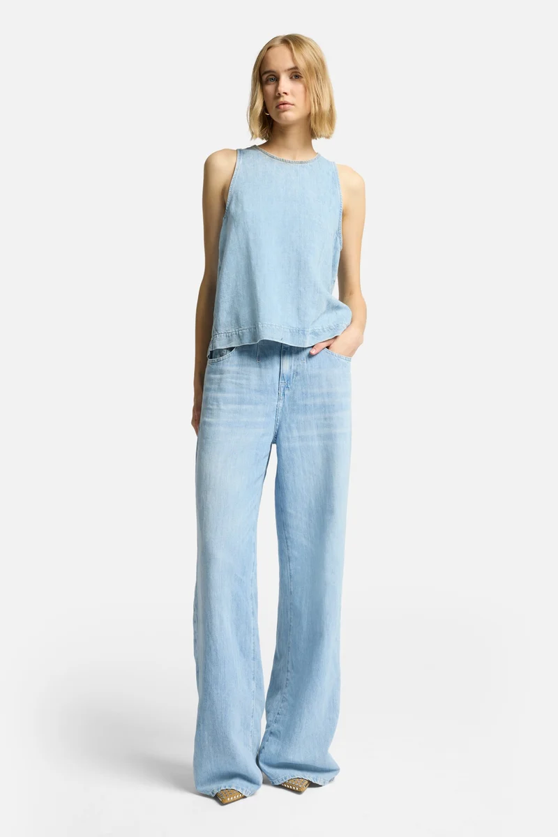 Indigo Linen Sleeveless Top in Kansas