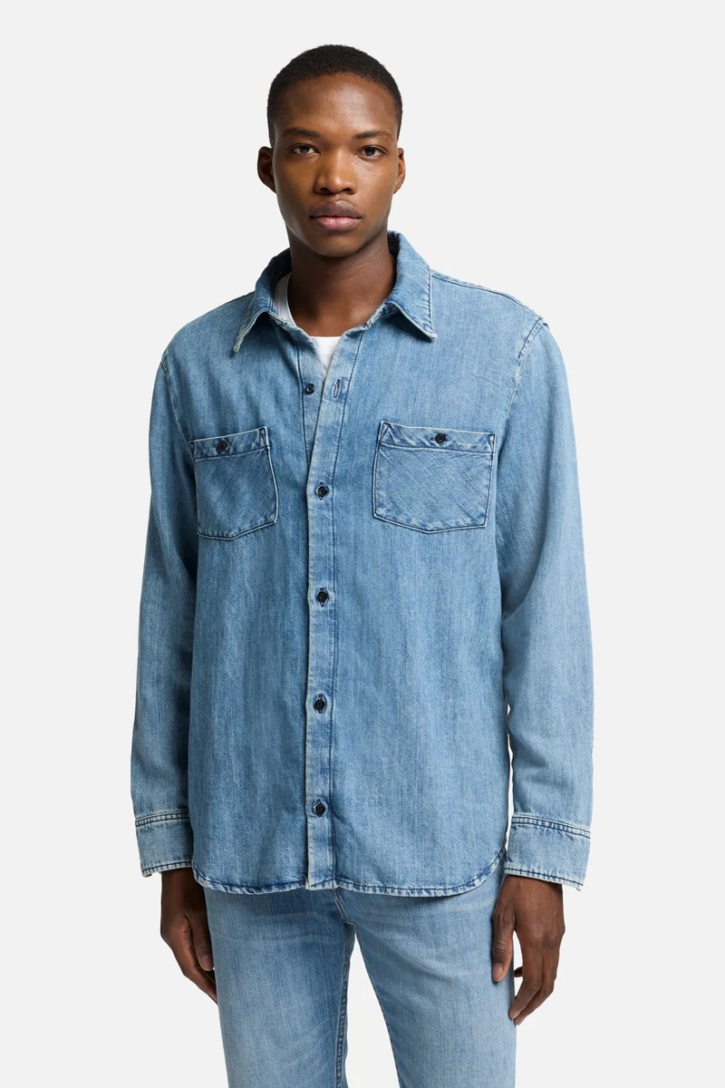 Denim Linen Overshirt in Station