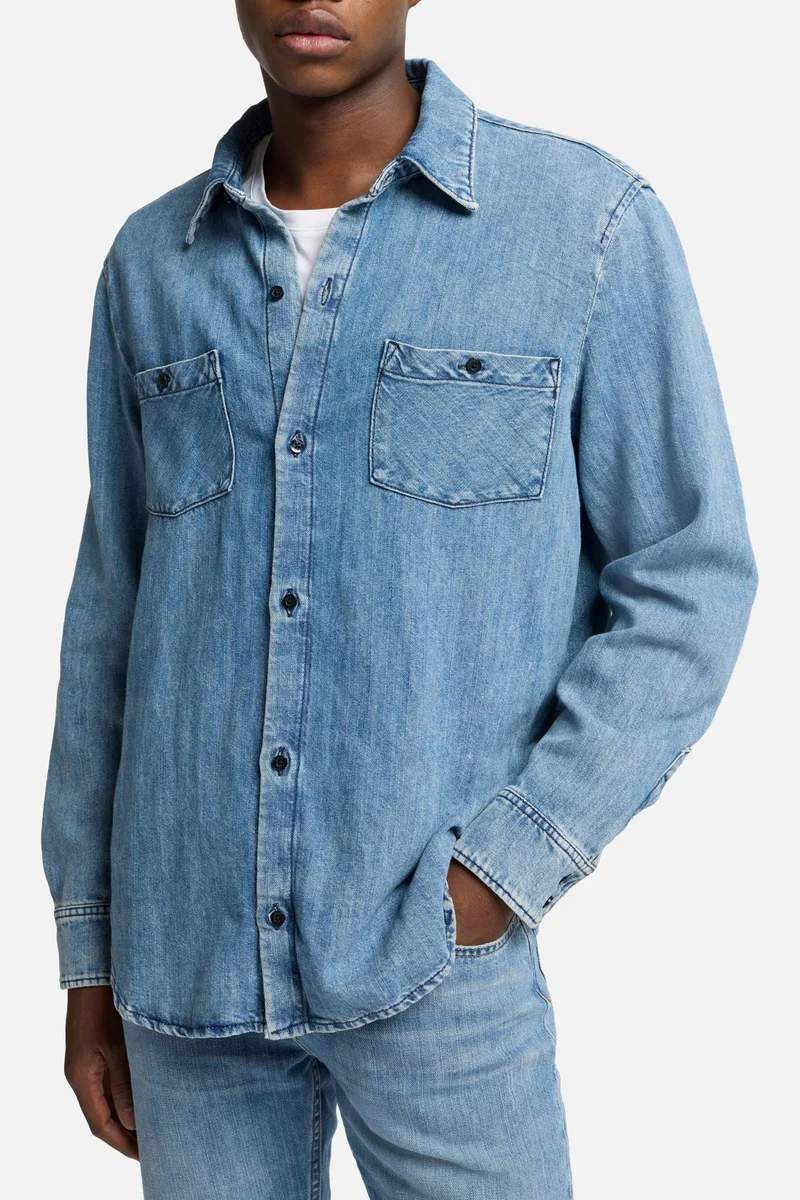 Denim Linen Overshirt in Station