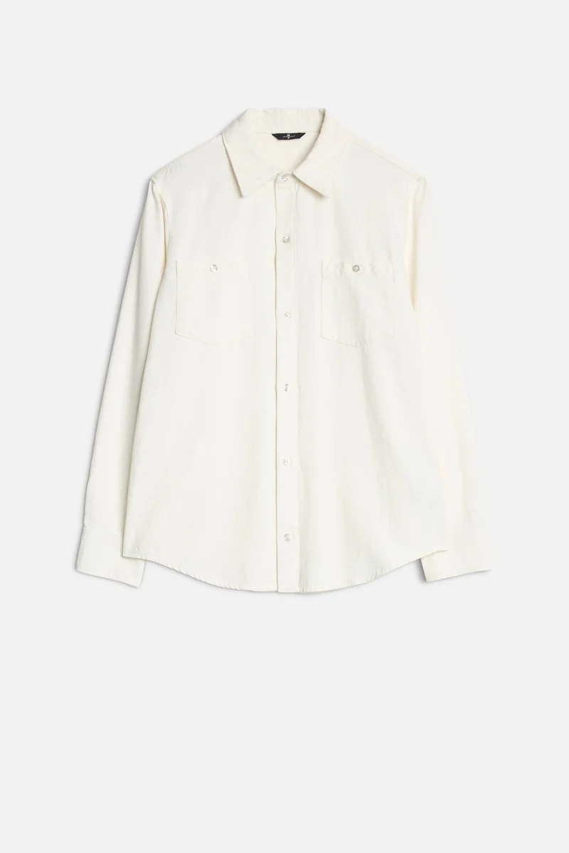 Denim Linen Overshirt in White