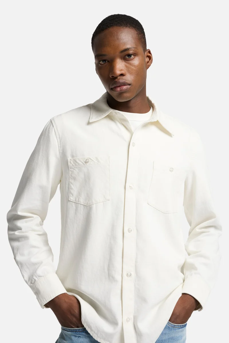 Denim Linen Overshirt in White