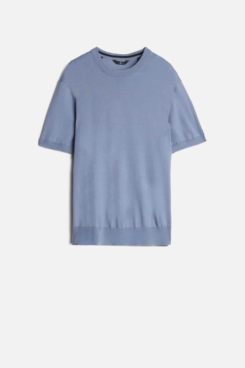 Classic Cotton Short Sleeve Sweater in Slate Blue