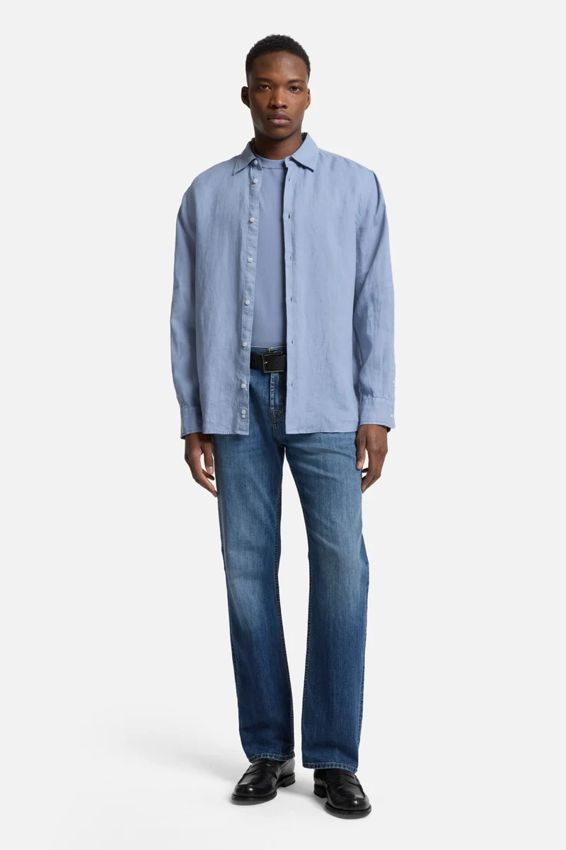 Classic Cotton Short Sleeve Sweater in Slate Blue