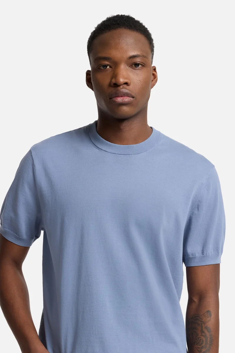 Classic Cotton Short Sleeve Sweater in Slate Blue