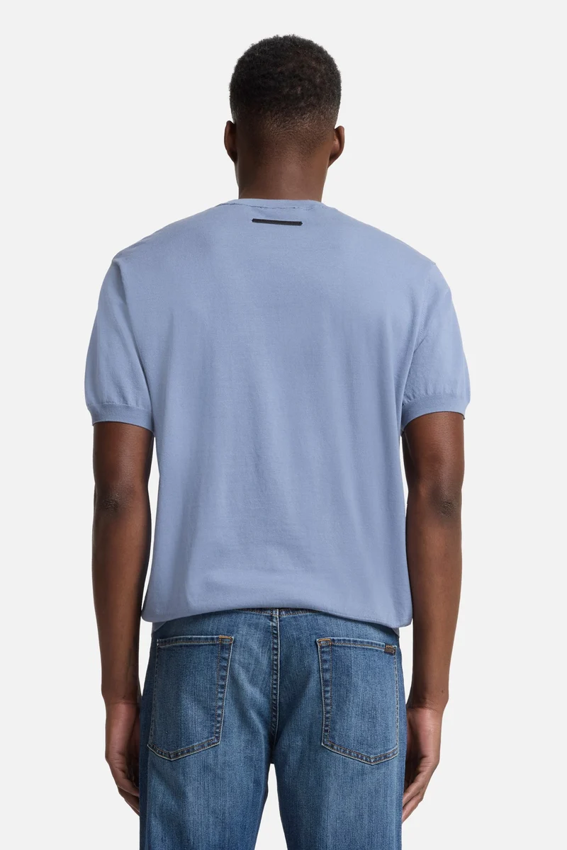 Classic Cotton Short Sleeve Sweater in Slate Blue