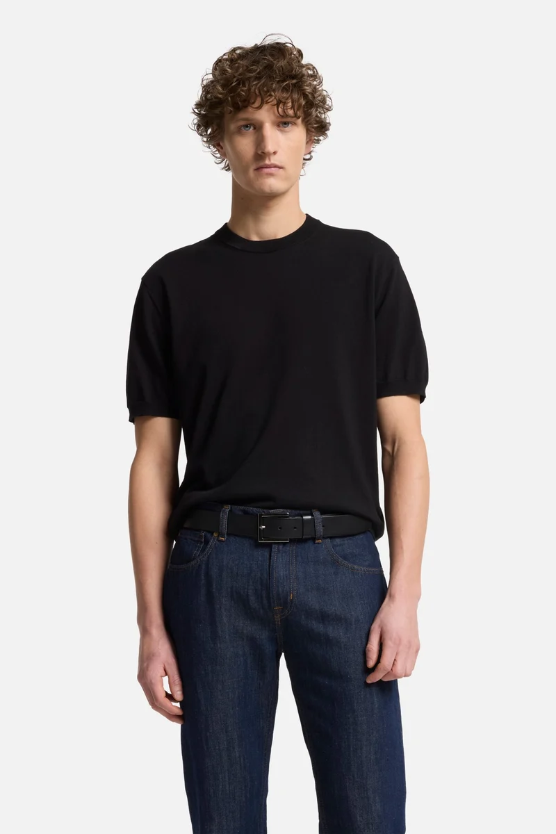 Classic Cotton Short Sleeve Sweater in Black