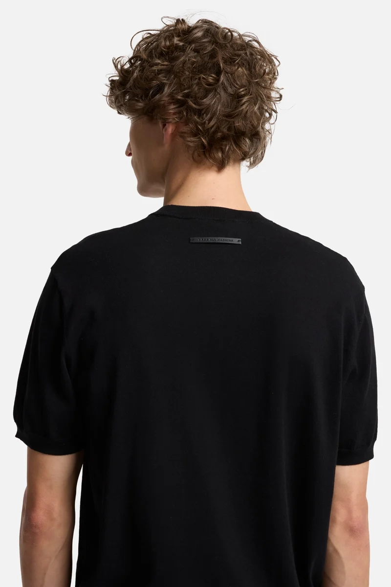 Classic Cotton Short Sleeve Sweater in Black