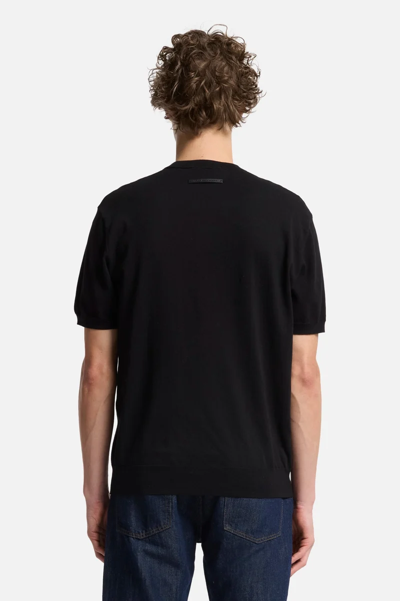 Classic Cotton Short Sleeve Sweater in Black