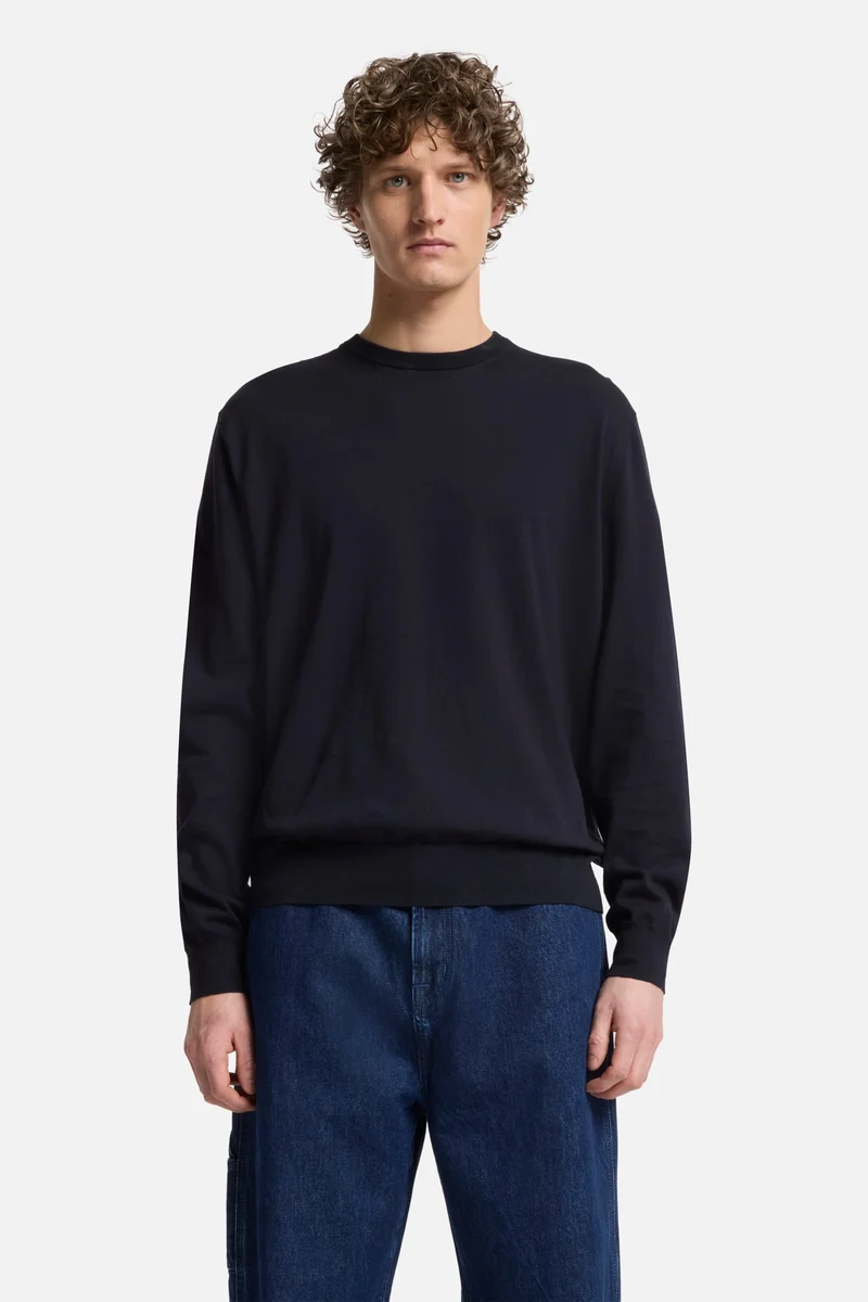 Classic Cotton Long Sleeve Sweater in Navy
