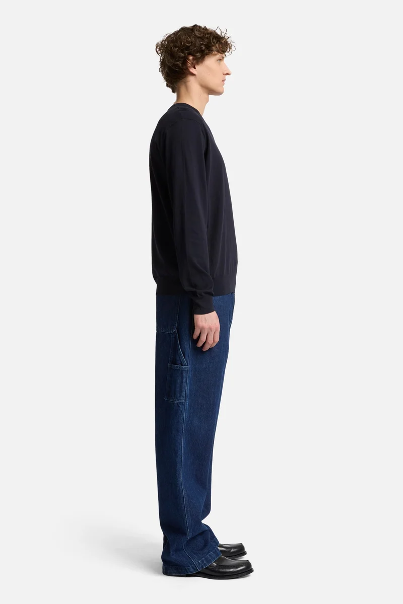 Classic Cotton Long Sleeve Sweater in Navy