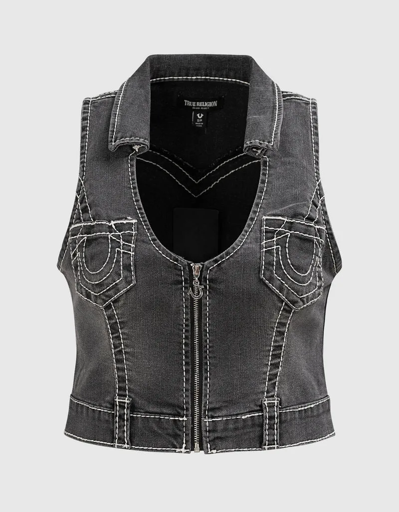 Jeans-Weste Zip Front mit Ziernähten
