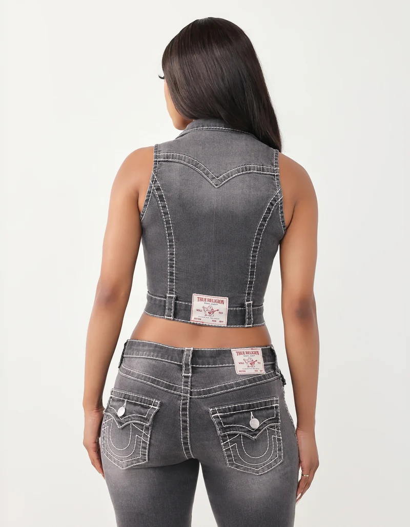 Jeans-Weste Zip Front mit Ziernähten