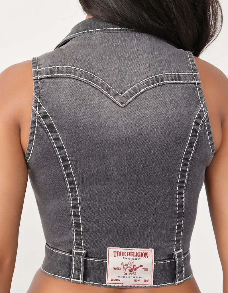 Jeans-Weste Zip Front mit Ziernähten
