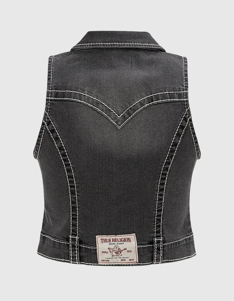 Jeans-Weste Zip Front mit Ziernähten