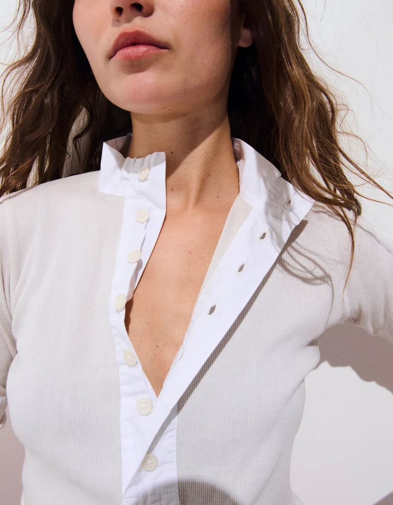 Ripp-Shirt Maria mit Knopfleiste