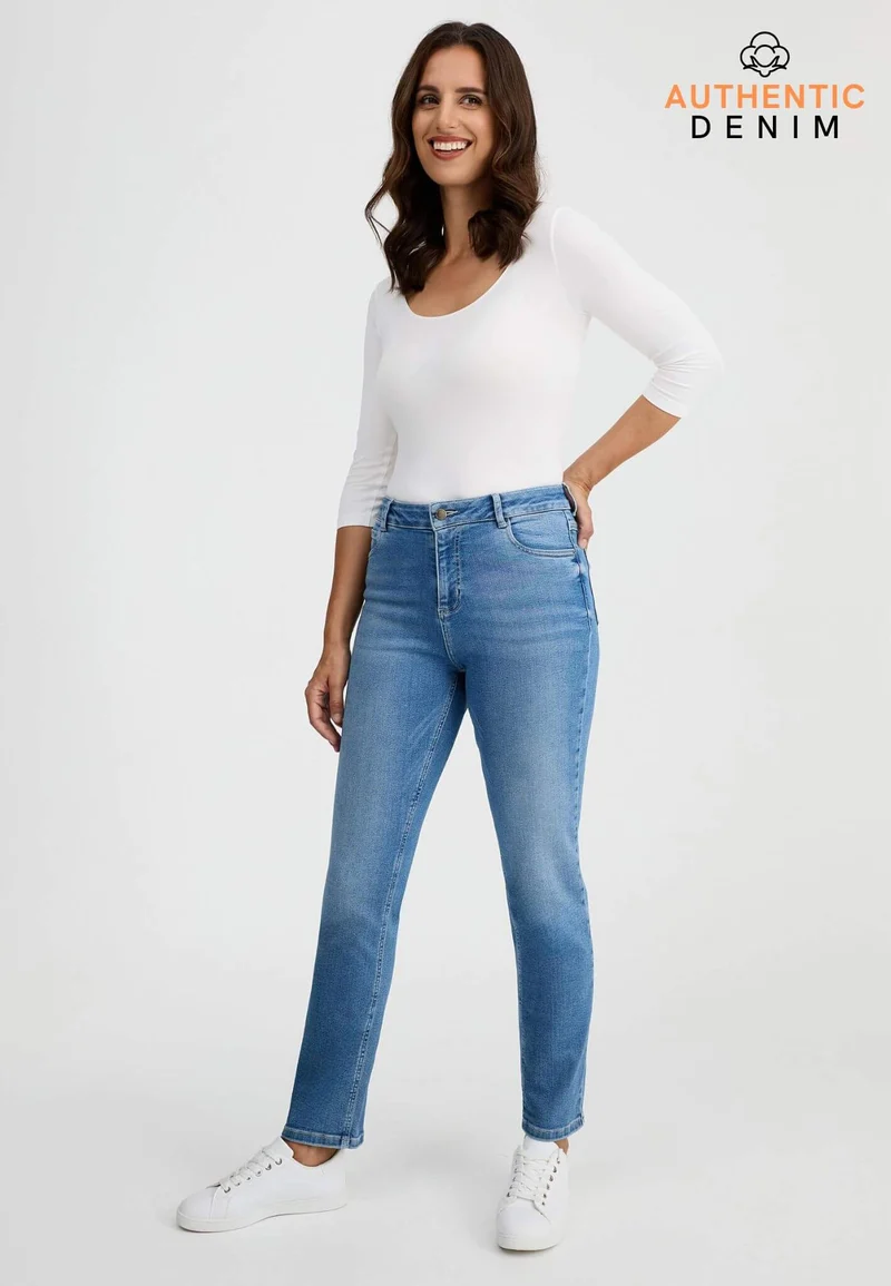 wonderjeans High Waist Straight Authentic Mid Blue
