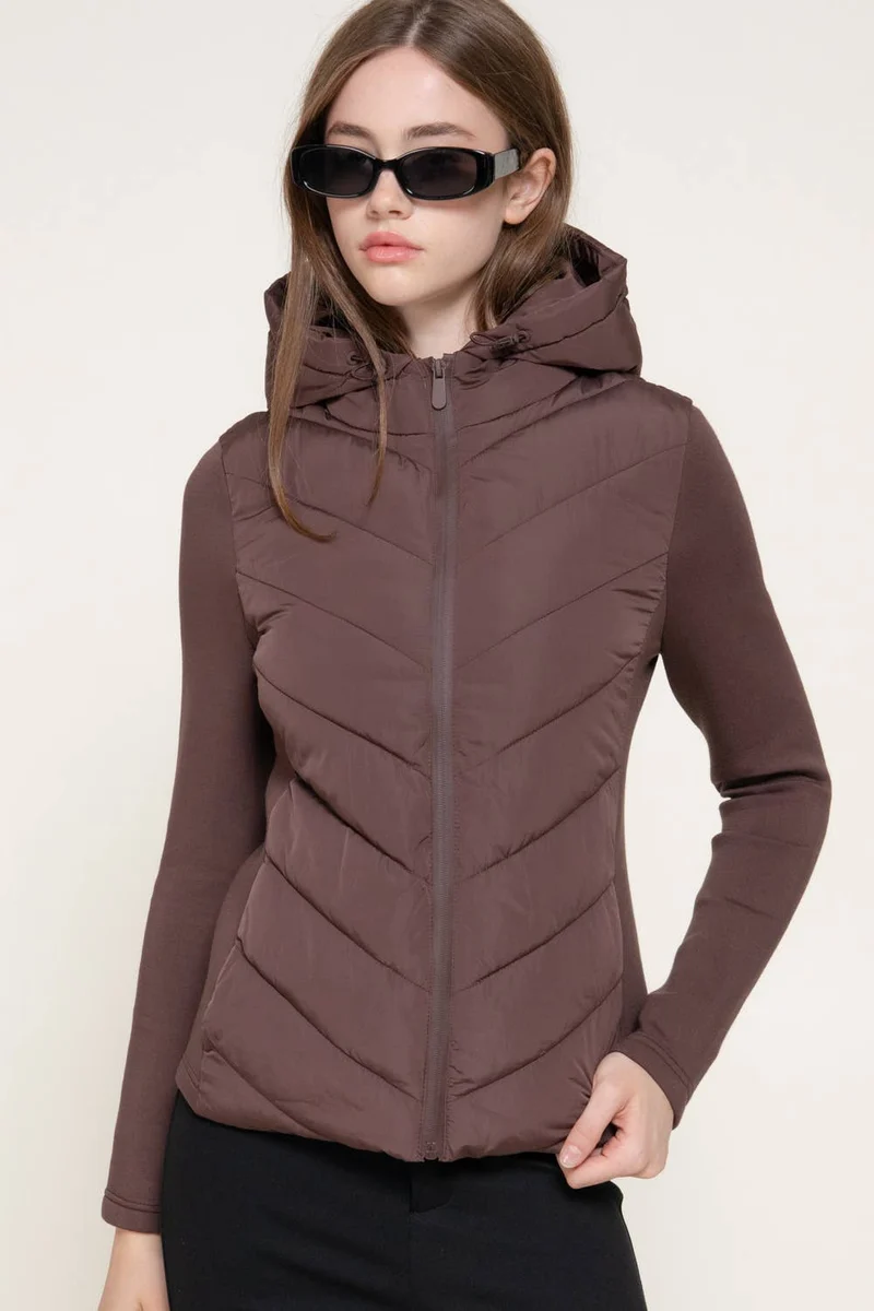 Hight Neck Adjustable Hoodie Quilted Puffer Jacket: BLK-black / L