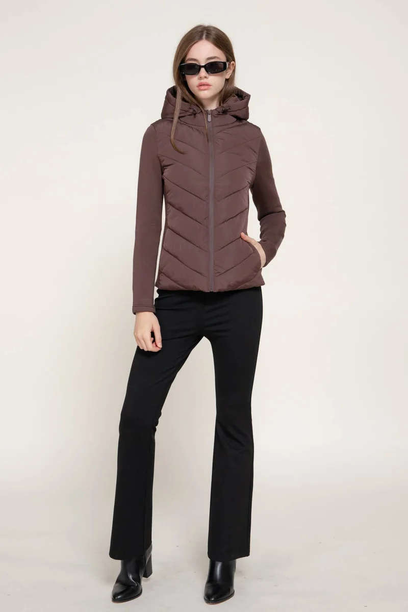 Hight Neck Adjustable Hoodie Quilted Puffer Jacket: BLK-black / L