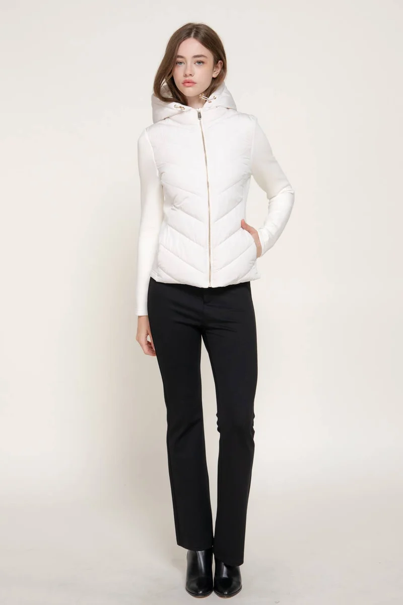 Hight Neck Adjustable Hoodie Quilted Puffer Jacket: BLK-black / L