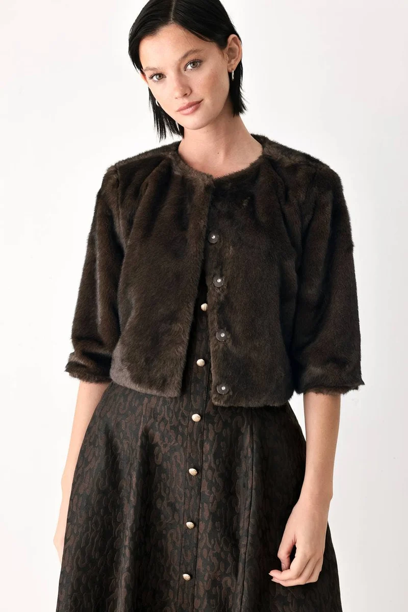 A faux fur crop jacket