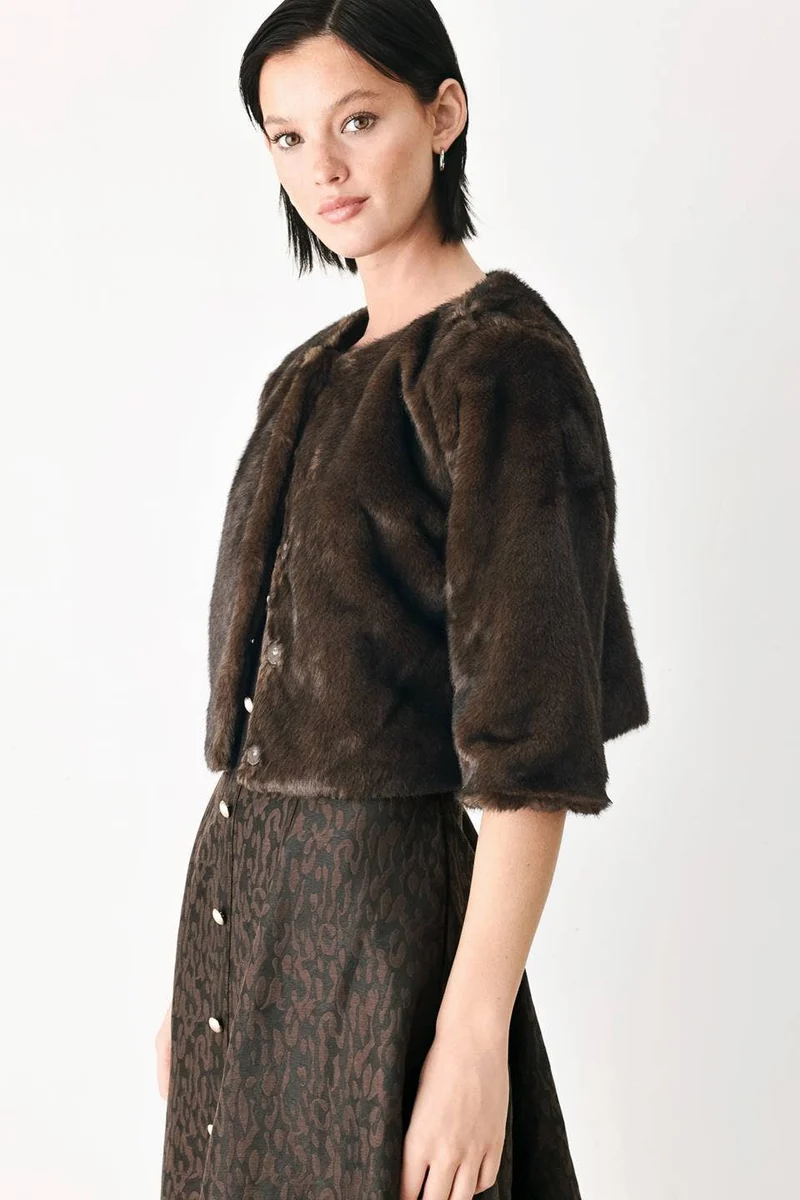 A faux fur crop jacket
