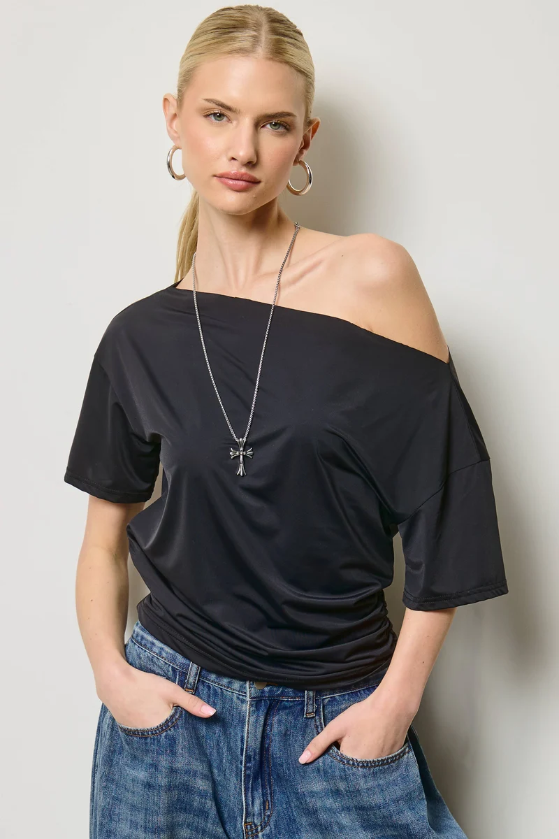 Ruched One Shoulder Short Sleeve