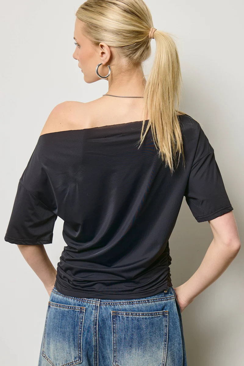 Ruched One Shoulder Short Sleeve