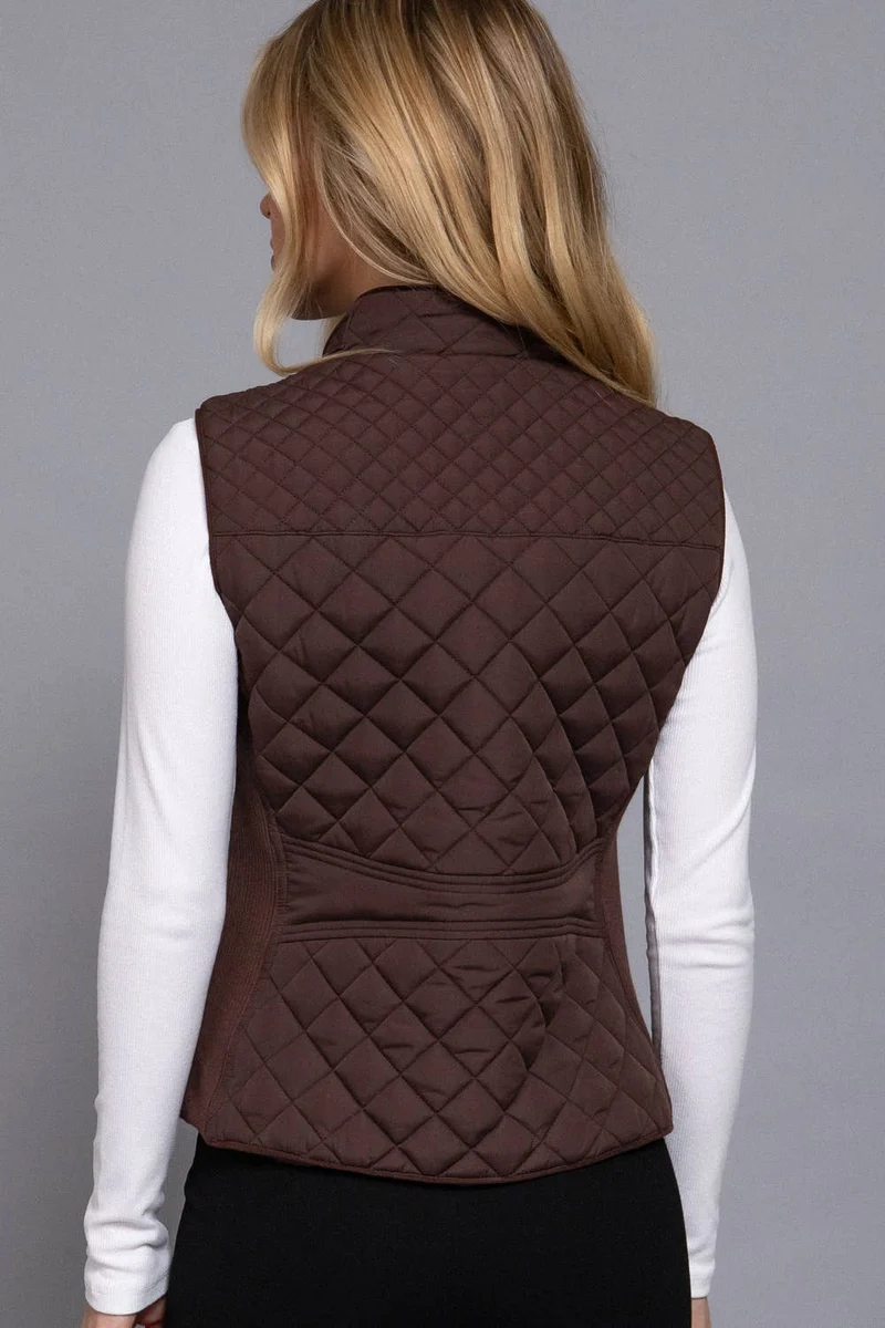 Suede Piping Detail Rib Quilted Padding Vest