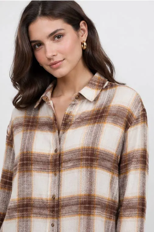 Women's Plaid Back Shirring Button Shirt: CORA / L
