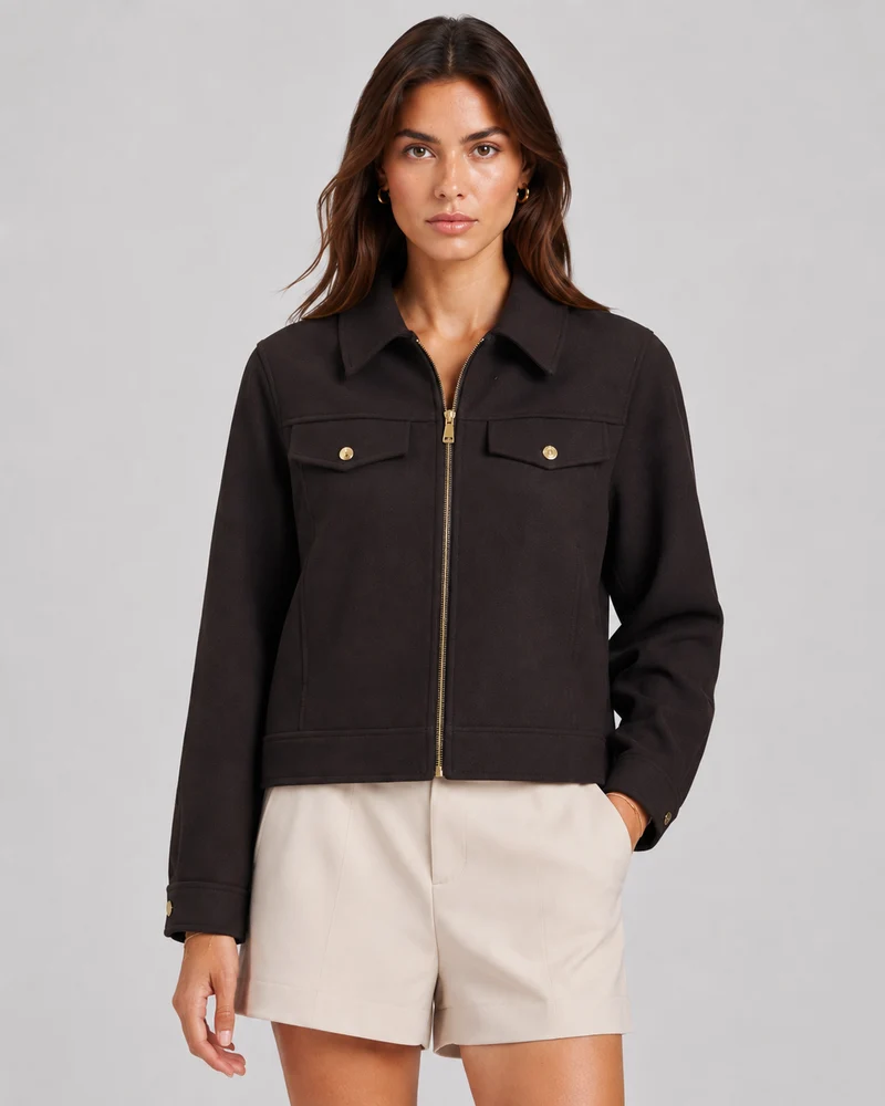 Women’s Cropped Faux Wool Jacket: OATMEAL / M