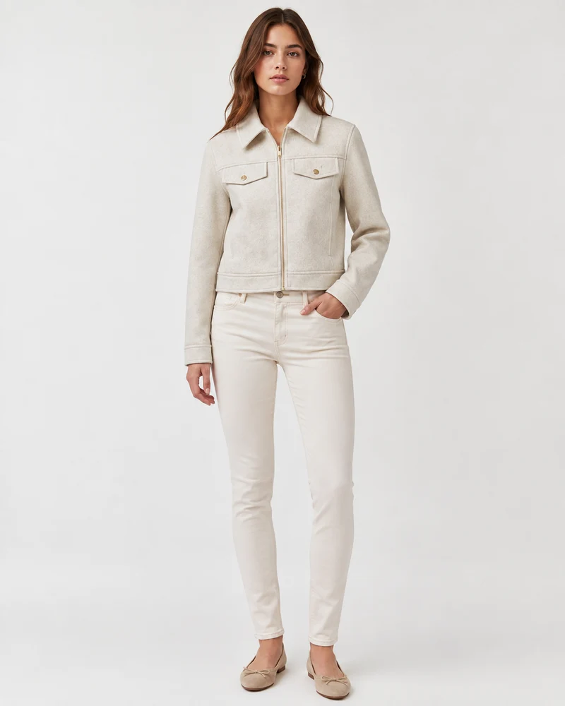 Women’s Cropped Faux Wool Jacket: OATMEAL / M
