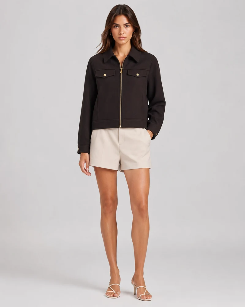 Women’s Cropped Faux Wool Jacket: OATMEAL / M