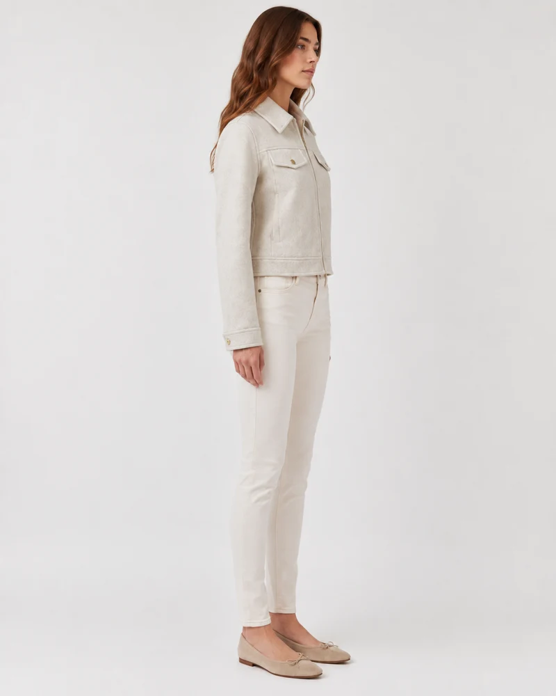 Women’s Cropped Faux Wool Jacket: OATMEAL / L