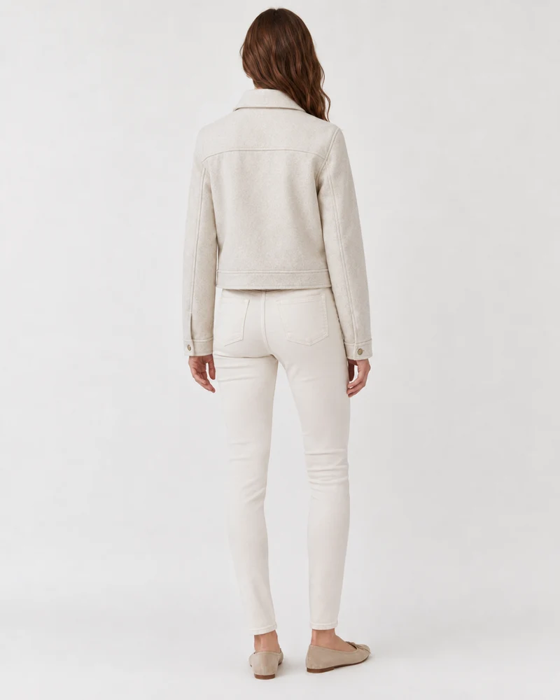 Women’s Cropped Faux Wool Jacket: OATMEAL / L