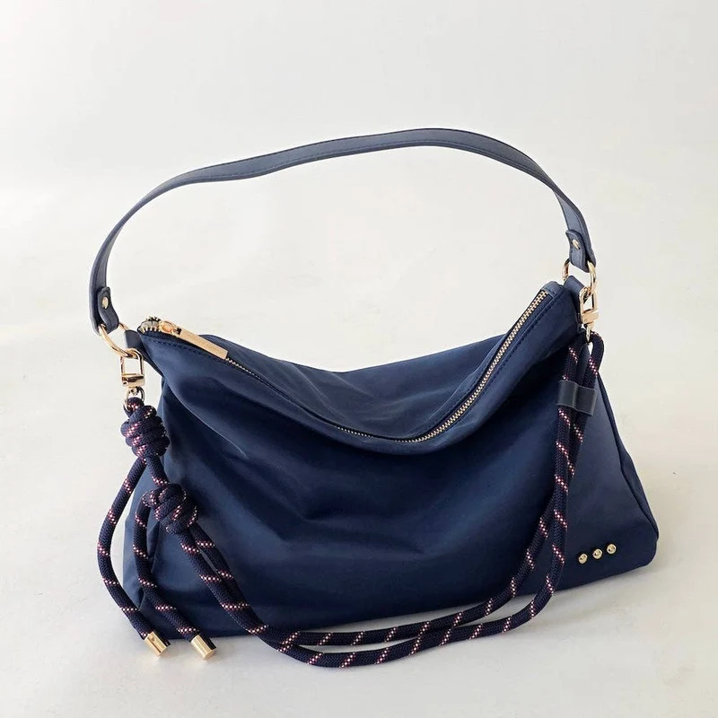 Nikki Nylon Slouchy Shoulder Bag: Navy