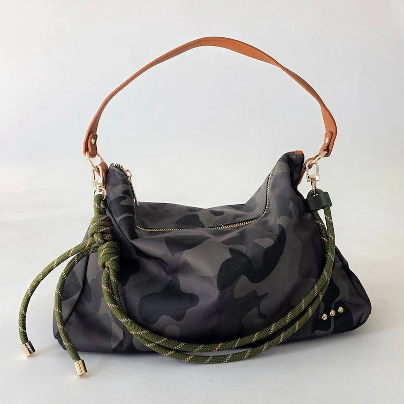 Nikki Nylon Slouchy Shoulder Bag: Navy