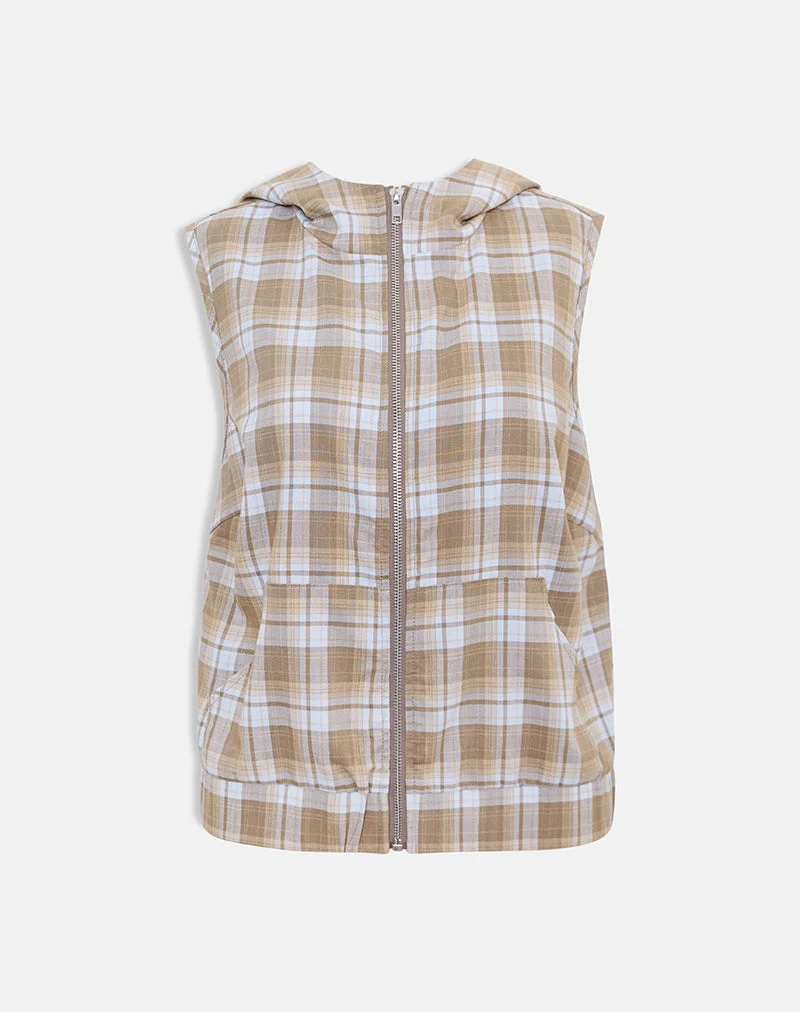 Lirren Kapuzenoberteil im Tailoring-Karo-Muster, braun