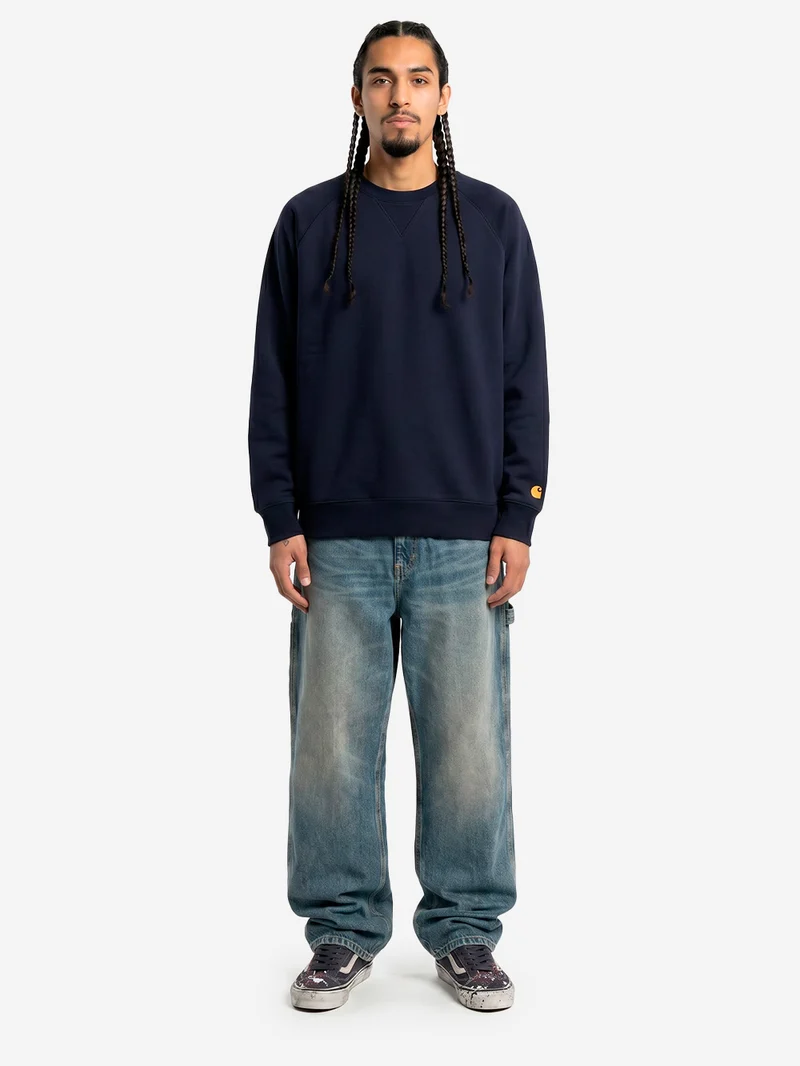Felpa girocollo navy 'Chase Sweat' con logo ricamato