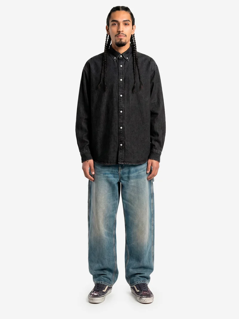 Camicia 'Lucas' button-down in denim nero