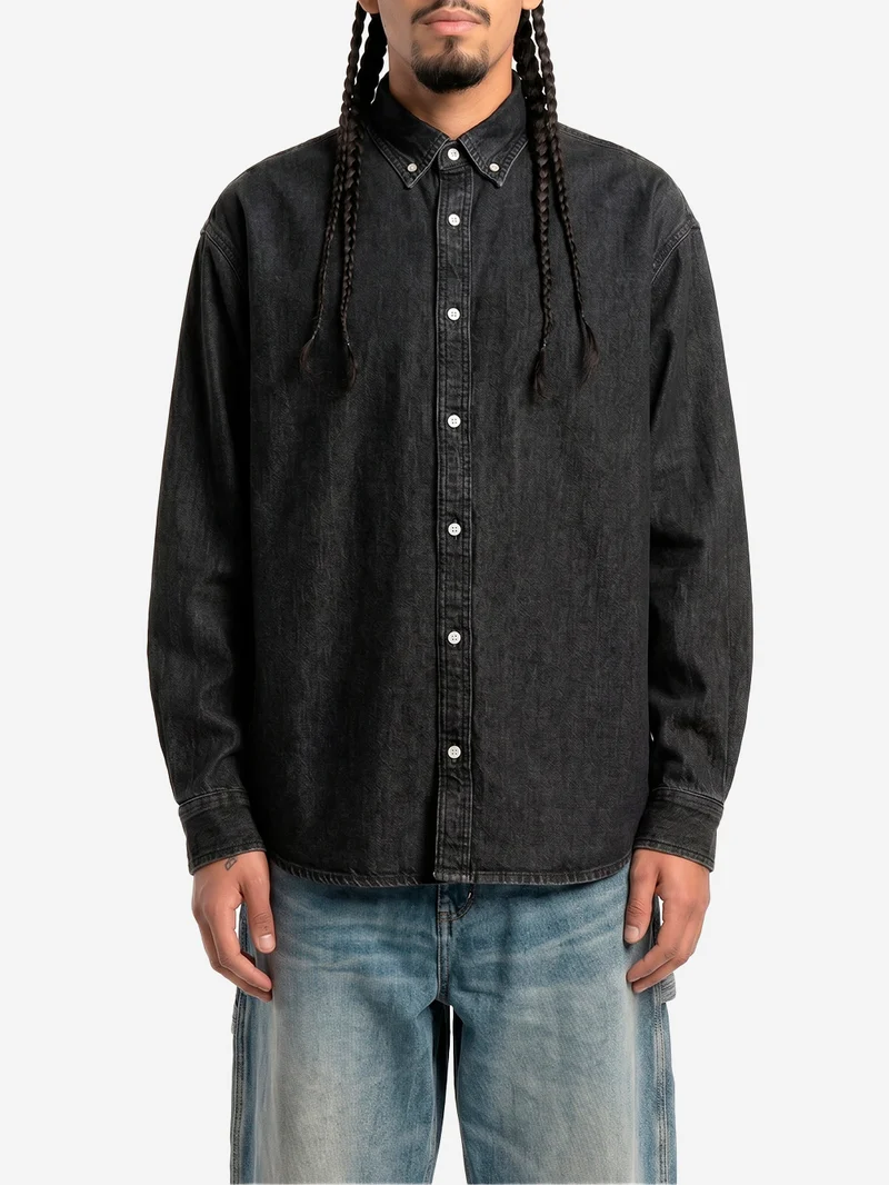 Camicia 'Lucas' button-down in denim nero